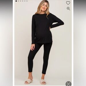 Black Ribbed Long Sleeve Maternity Set